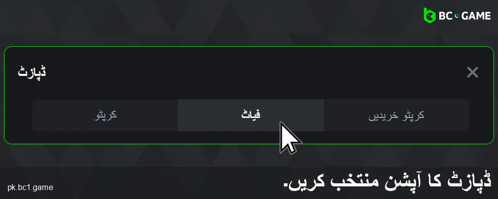 BC.Game پاکستان میں ڈپازٹ کا آپشن منتخب کریں