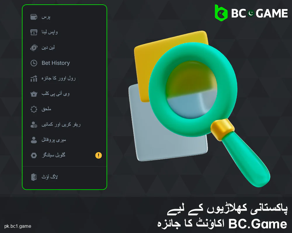 BC.Game پاکستان میں ذاتی پروفائل کے فنکشنز